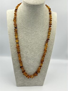 Genuine Amber Nugget Beaded Necklace 24” Honey Cognac Brown